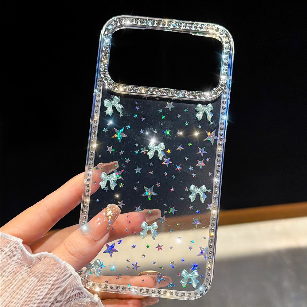 For iPhone 17 Pro Case Rhinestone Aurora Butterfly Bow Glitter TPU + PC IMD Phone Cover
