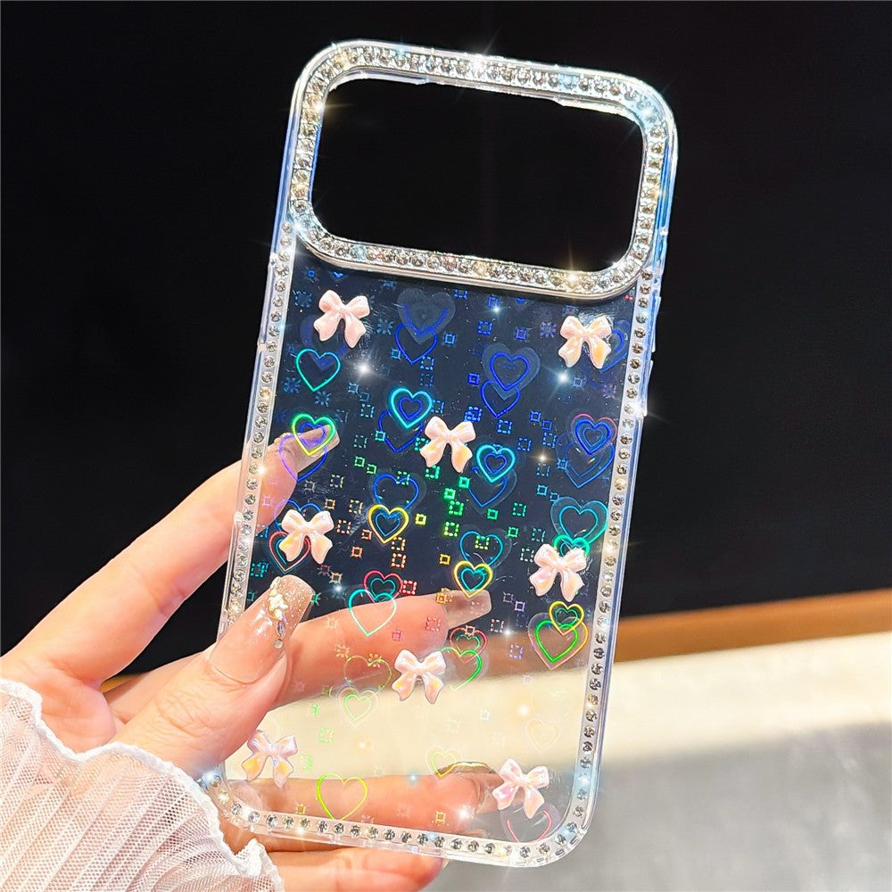 For iPhone 17 Pro Case Rhinestone Aurora Butterfly Bow Glitter TPU + PC IMD Phone Cover