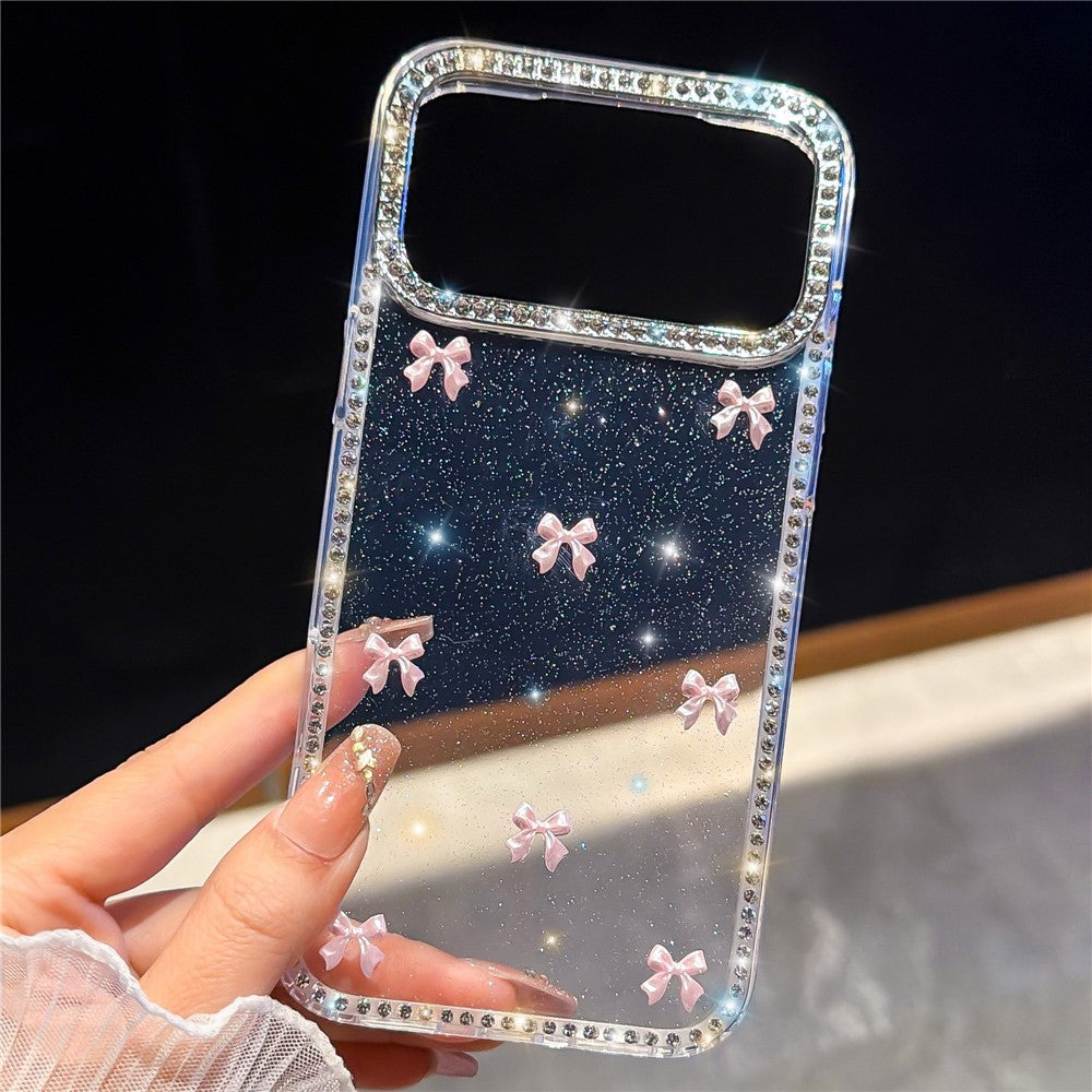 For iPhone 17 Pro Case Rhinestone Aurora Butterfly Bow Glitter TPU + PC IMD Phone Cover