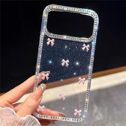 For iPhone 17 Pro Case Rhinestone Aurora Butterfly Bow Glitter TPU + PC IMD Phone Cover