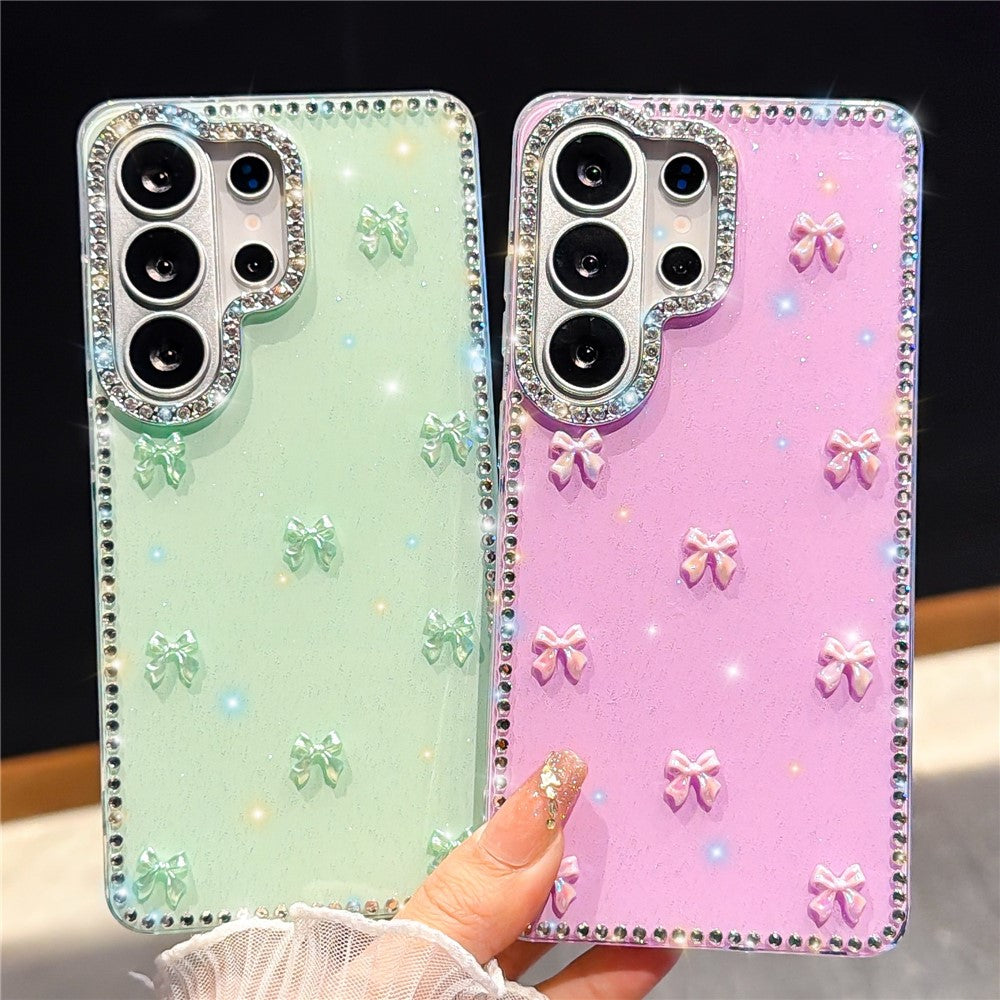 For Samsung Galaxy S26 Ultra Case Rhinestone Aurora Butterfly Bow Glitter TPU + PC IMD Phone Cover