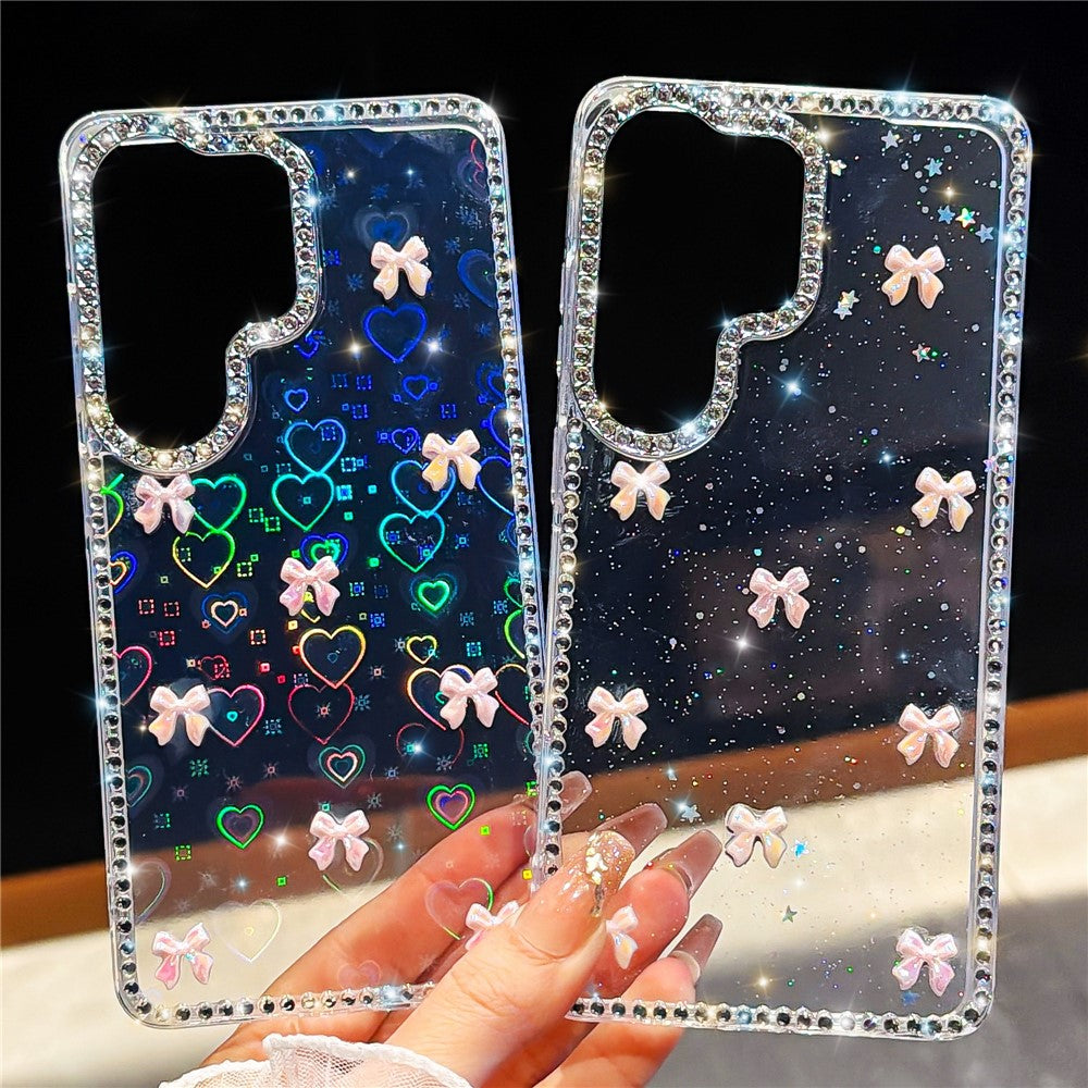 For Samsung Galaxy S26 Ultra Case Rhinestone Aurora Butterfly Bow Glitter TPU + PC IMD Phone Cover