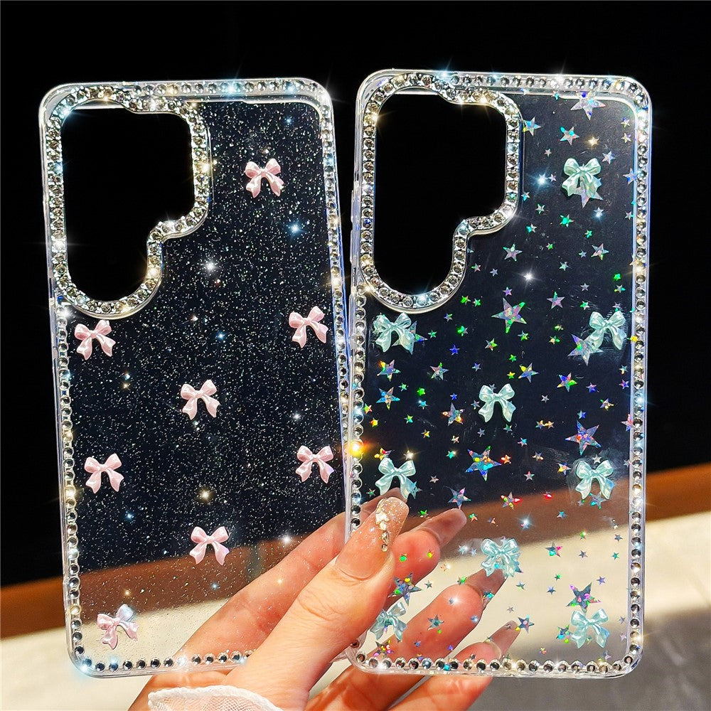 For Samsung Galaxy S26 Ultra Case Rhinestone Aurora Butterfly Bow Glitter TPU + PC IMD Phone Cover