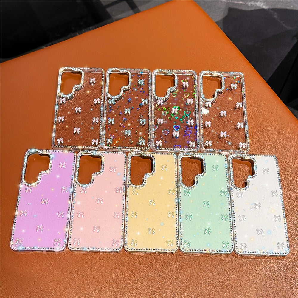 For Samsung Galaxy S26 Ultra Case Rhinestone Aurora Butterfly Bow Glitter TPU + PC IMD Phone Cover