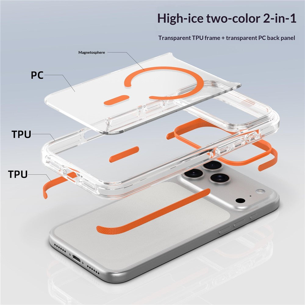 For iPhone 17 Pro Max Magnetic Case Clear PC TPU TPE Shockproof Cover Compatible with MagSafe