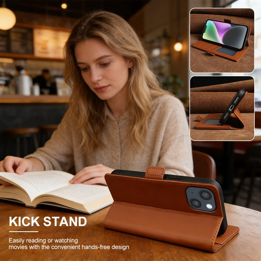 For iPhone 14 Plus Leather Case Wallet Stand TPU + PU Skin-touch Cover