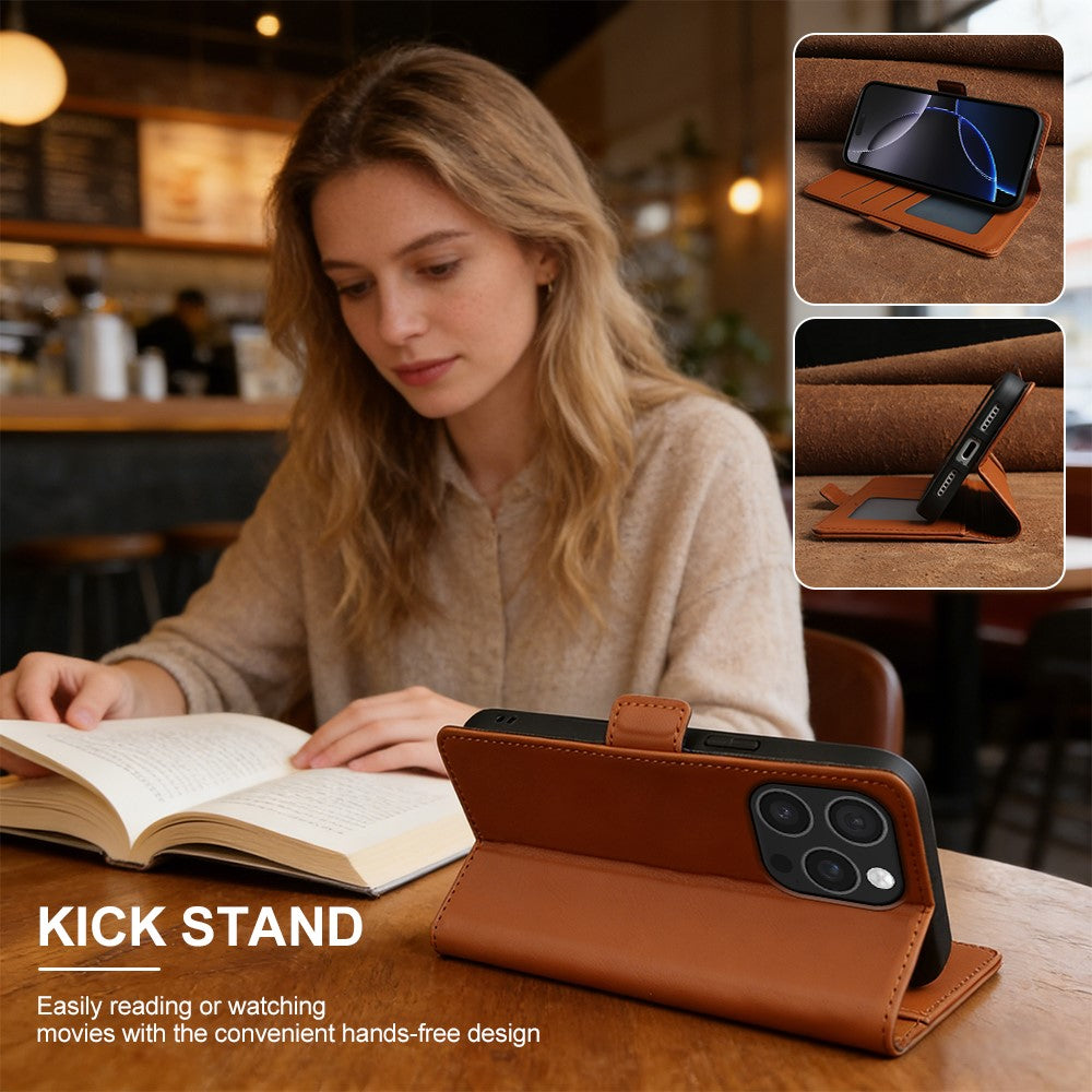 For iPhone 16 Pro Max Leather Case Wallet Stand TPU + PU Skin-touch Cover