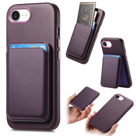 Magnetic Case For iPhone 17e  /  16e Detachable Card Slot Leather+TPU Phone Cover with Metal Buttons