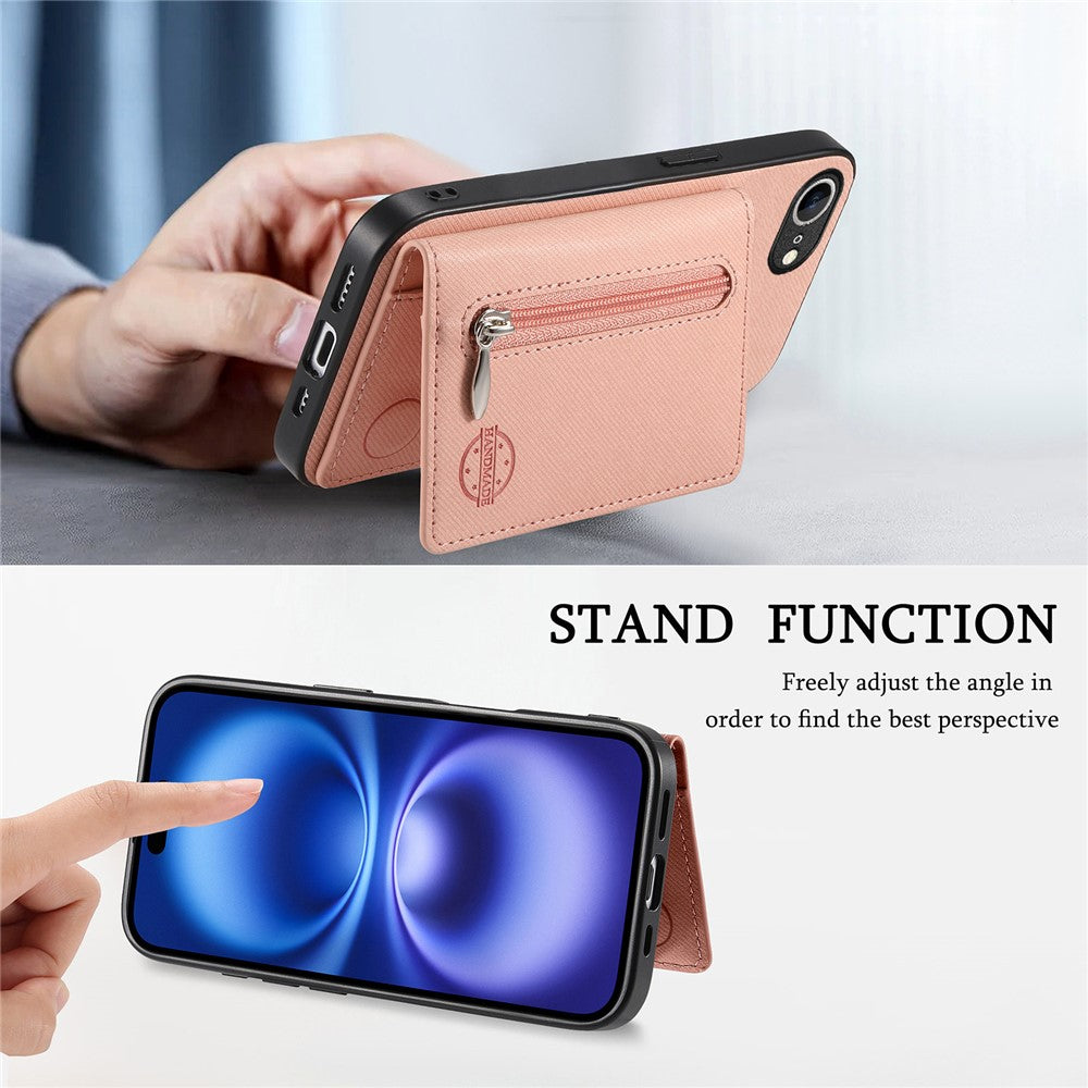 Phone Case For iPhone 17e  /  16e Zipper Card Holder Kickstand Jeans Cloth Texture Leather Back Cover