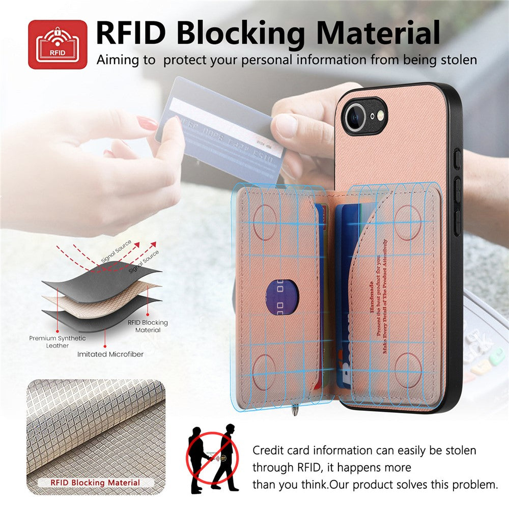 Phone Case For iPhone 17e  /  16e Zipper Card Holder Kickstand Jeans Cloth Texture Leather Back Cover