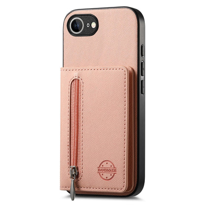 Phone Case For iPhone 17e  /  16e Zipper Card Holder Kickstand Jeans Cloth Texture Leather Back Cover