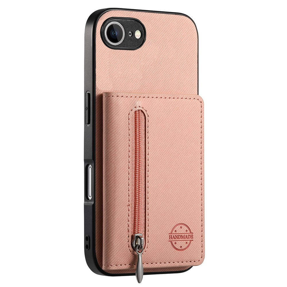 Phone Case For iPhone 17e  /  16e Zipper Card Holder Kickstand Jeans Cloth Texture Leather Back Cover