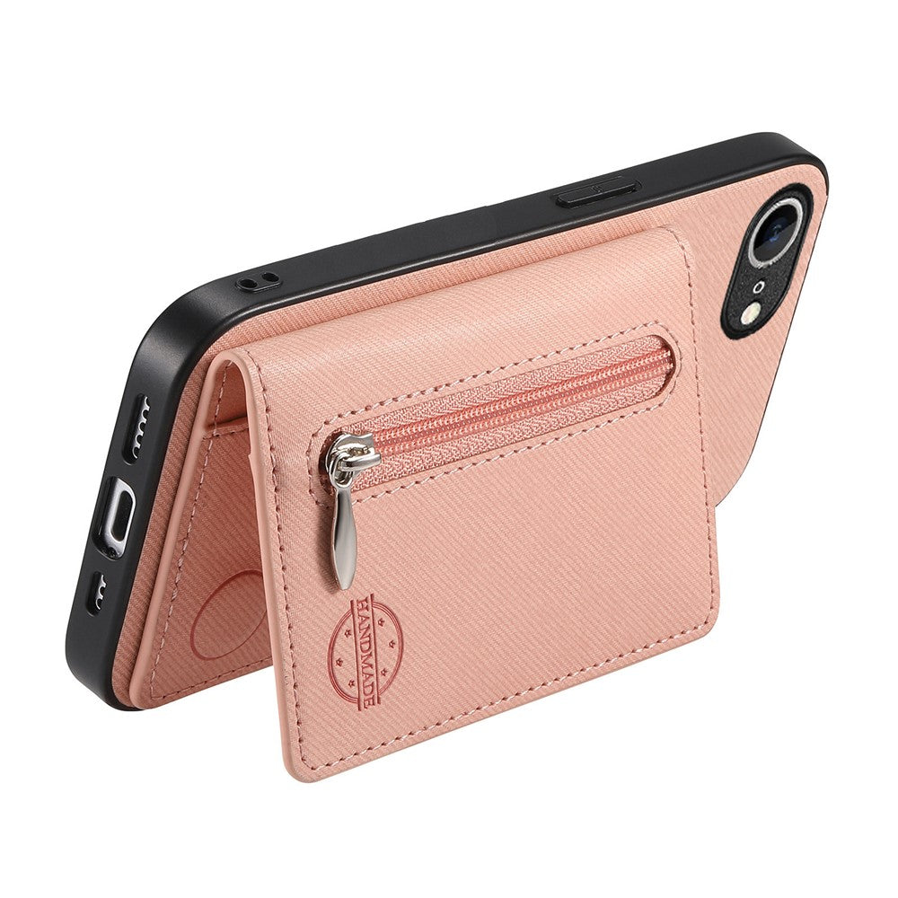 Phone Case For iPhone 17e  /  16e Zipper Card Holder Kickstand Jeans Cloth Texture Leather Back Cover