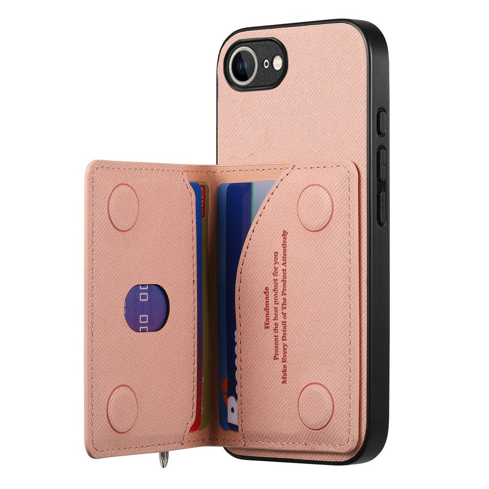 Phone Case For iPhone 17e  /  16e Zipper Card Holder Kickstand Jeans Cloth Texture Leather Back Cover