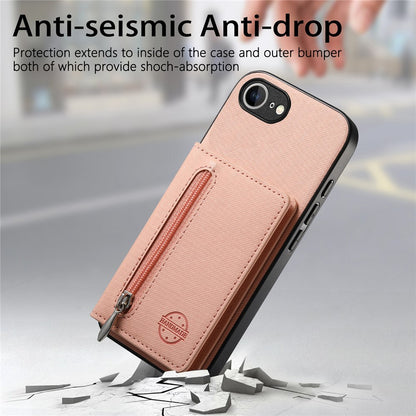Phone Case For iPhone 17e  /  16e Zipper Card Holder Kickstand Jeans Cloth Texture Leather Back Cover
