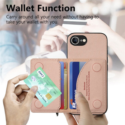 Phone Case For iPhone 17e  /  16e Zipper Card Holder Kickstand Jeans Cloth Texture Leather Back Cover