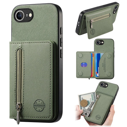 Phone Case For iPhone 17e  /  16e Zipper Card Holder Kickstand Jeans Cloth Texture Leather Back Cover
