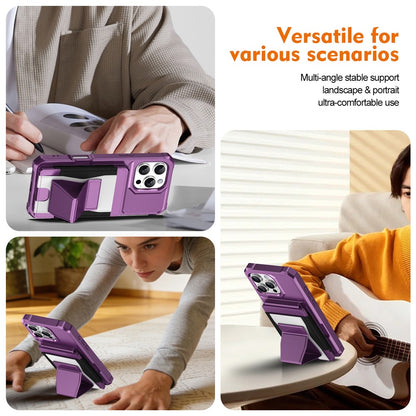 For iPhone 16 Pro Max Case Elastic Band Card Holder Leather + TPU Kickstand Phone Cover