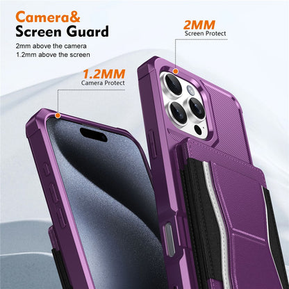 For iPhone 16 Pro Max Case Elastic Band Card Holder Leather + TPU Kickstand Phone Cover