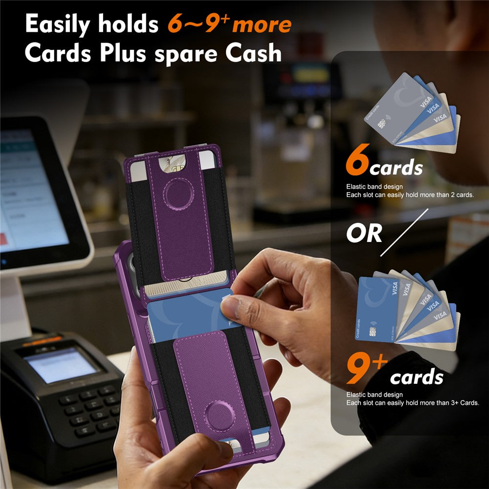 For iPhone 16 Pro Max Case Elastic Band Card Holder Leather + TPU Kickstand Phone Cover