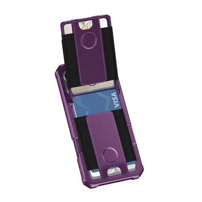 For iPhone 16 Pro Max Case Elastic Band Card Holder Leather + TPU Kickstand Phone Cover