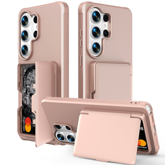 For Samsung Galaxy S26 Ultra Case with Card Holder  /  Mirror  /  Kickstand TPU + PC Phone Back Cover
