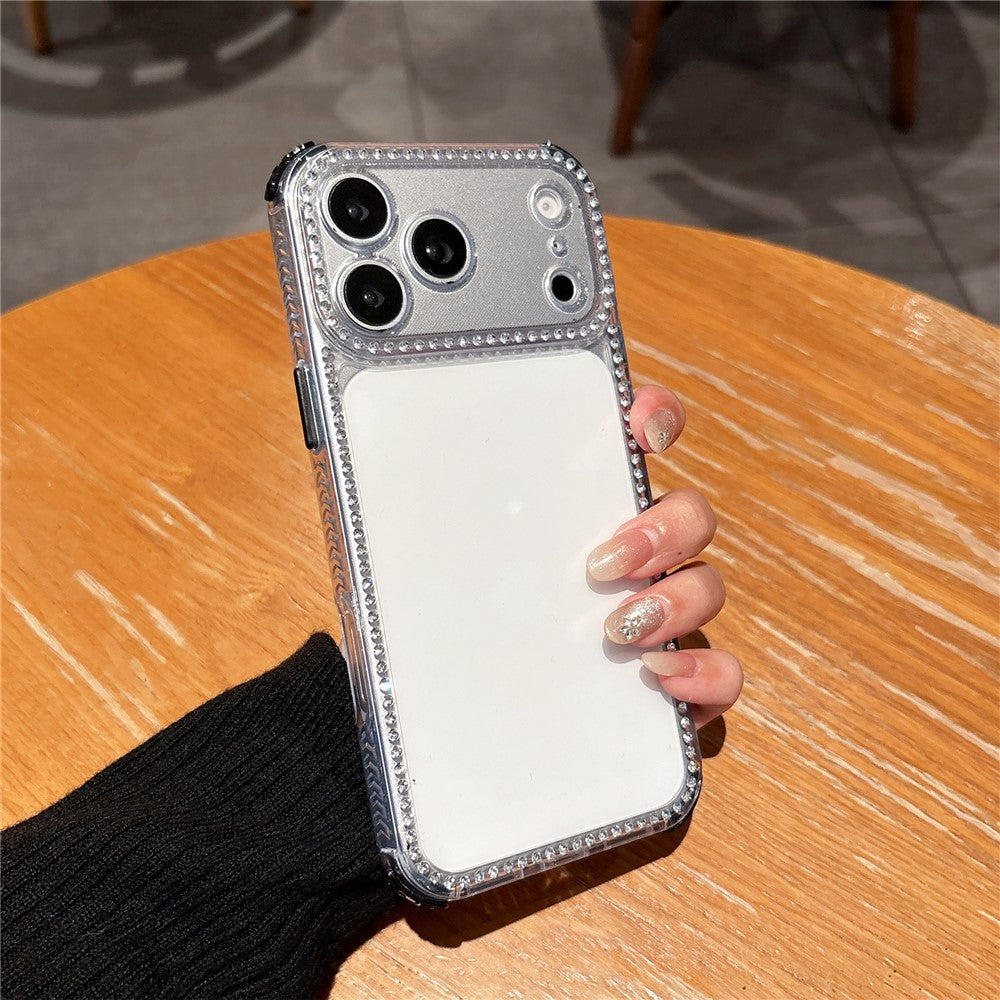 For iPhone 17 Pro Clear Phone Case with Crystal Rhinestone Decor Transparent PC TPU Shockproof Cover