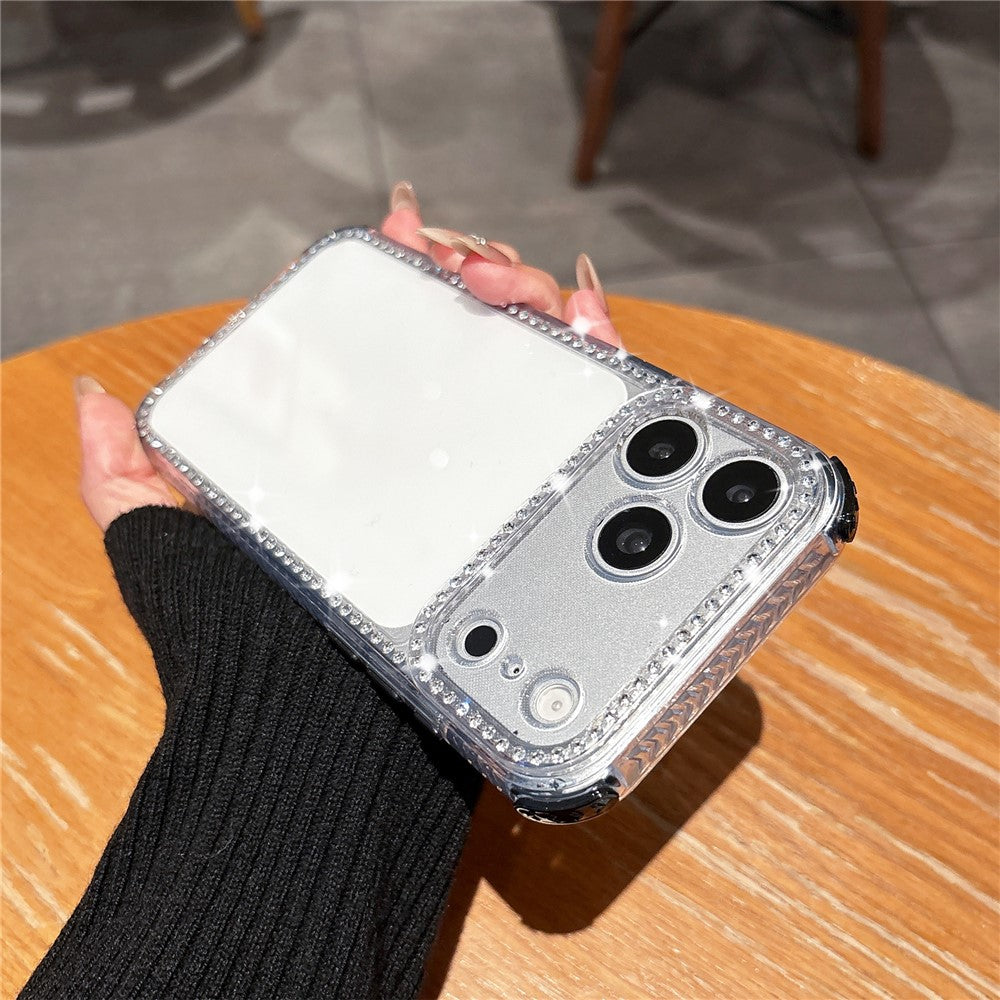 For iPhone 17 Pro Clear Phone Case with Crystal Rhinestone Decor Transparent PC TPU Shockproof Cover