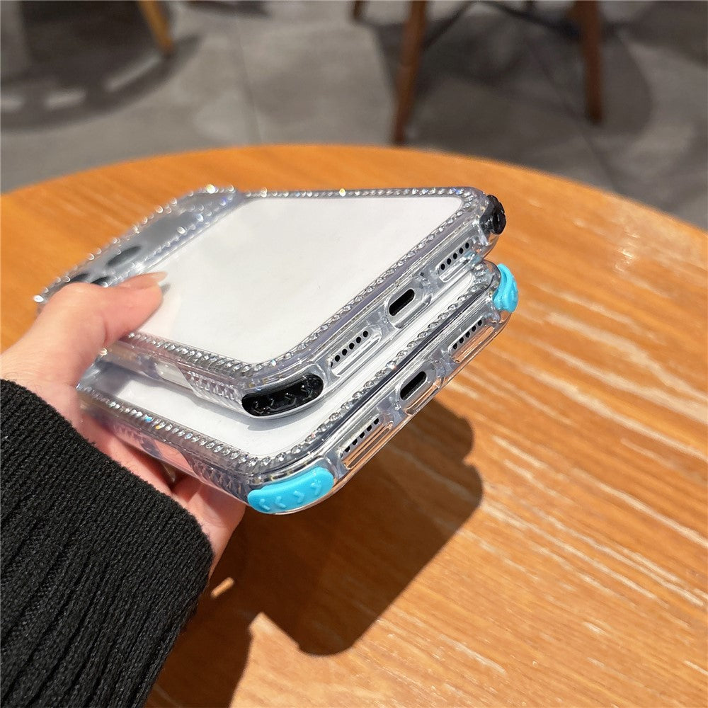 For iPhone 17 Pro Clear Phone Case with Crystal Rhinestone Decor Transparent PC TPU Shockproof Cover