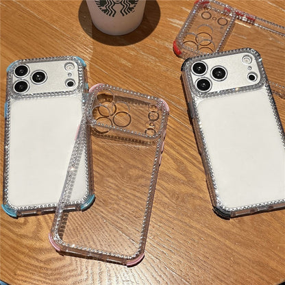 For iPhone 17 Pro Clear Phone Case with Crystal Rhinestone Decor Transparent PC TPU Shockproof Cover