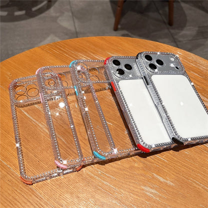 For iPhone 17 Pro Clear Phone Case with Crystal Rhinestone Decor Transparent PC TPU Shockproof Cover