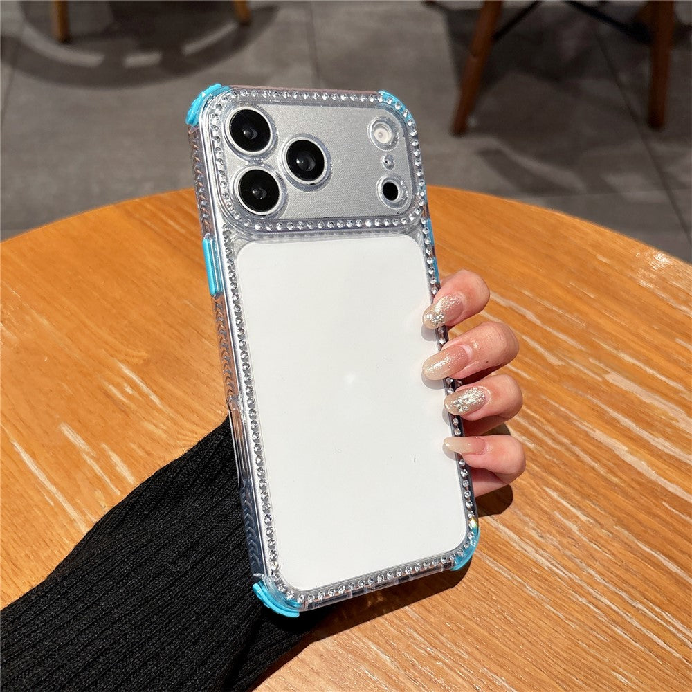 For iPhone 17 Pro Clear Phone Case with Crystal Rhinestone Decor Transparent PC TPU Shockproof Cover