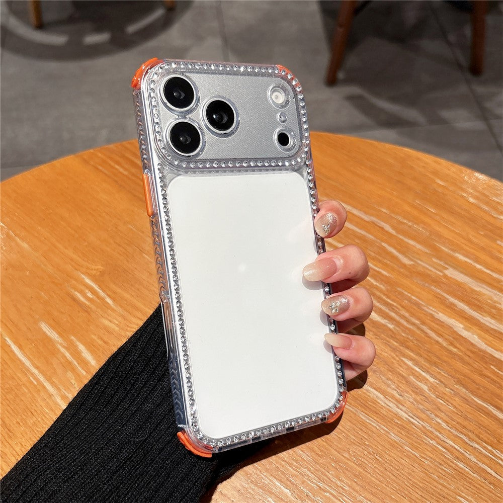 For iPhone 17 Pro Clear Phone Case with Crystal Rhinestone Decor Transparent PC TPU Shockproof Cover
