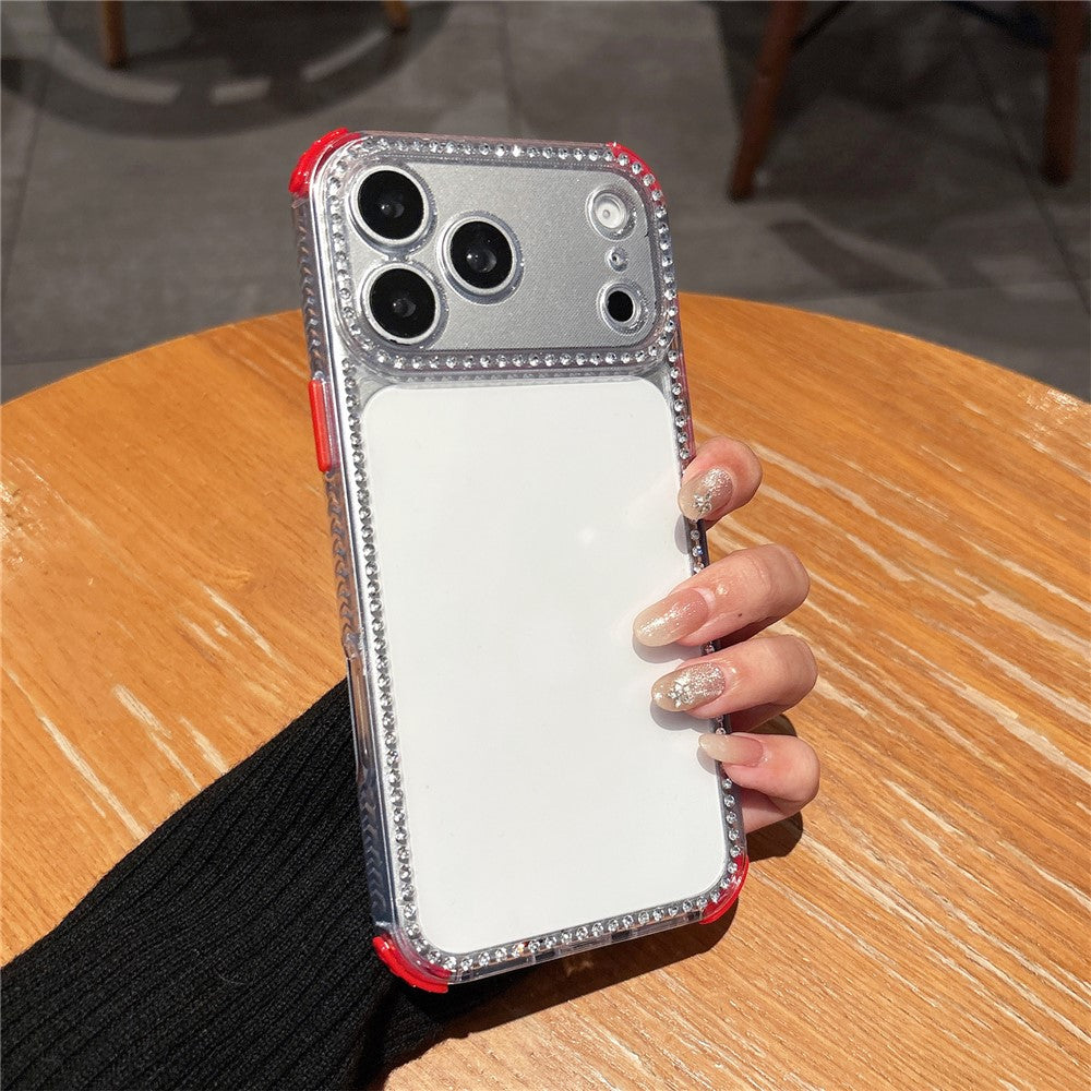 For iPhone 17 Pro Clear Phone Case with Crystal Rhinestone Decor Transparent PC TPU Shockproof Cover