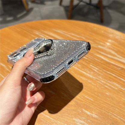 For iPhone 17 Pro Max Case with Heart Shape Kickstand 2 in 1 Rhinestone Glitter PC TPU Shockproof Cover