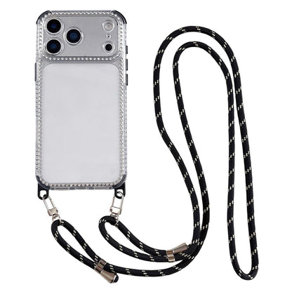 For iPhone 17 Pro Clear Phone Case with 70-140cm Long Strap Rhinestone Decor PC TPU Shockproof Cover
