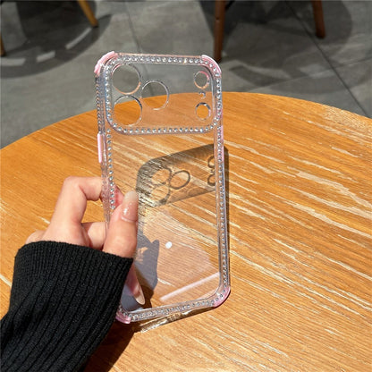 For iPhone 17 Pro Clear Phone Case with 70-140cm Long Strap Rhinestone Decor PC TPU Shockproof Cover