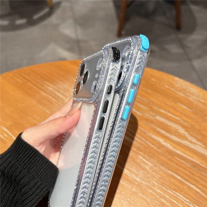 For iPhone 17 Pro Clear Phone Case with 70-140cm Long Strap Rhinestone Decor PC TPU Shockproof Cover