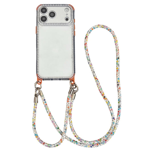 For iPhone 17 Pro Max Clear Phone Case with 70-140cm Colorful Chain Strap Rhinestone Decor PC TPU Shockproof Cover