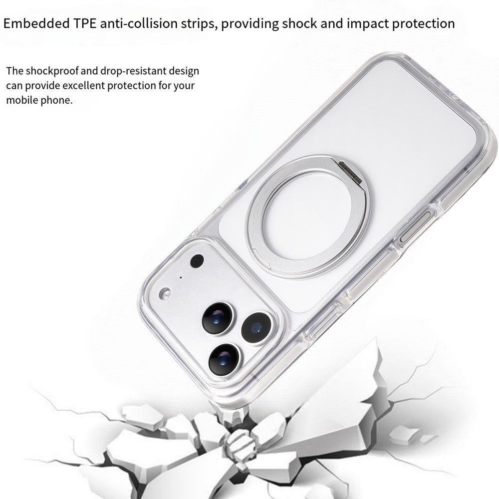 For iPhone 17 Pro Magnetic Phone Case with 360° Rotating Ring Kickstand PC TPU Hybrid Shockproof Cover