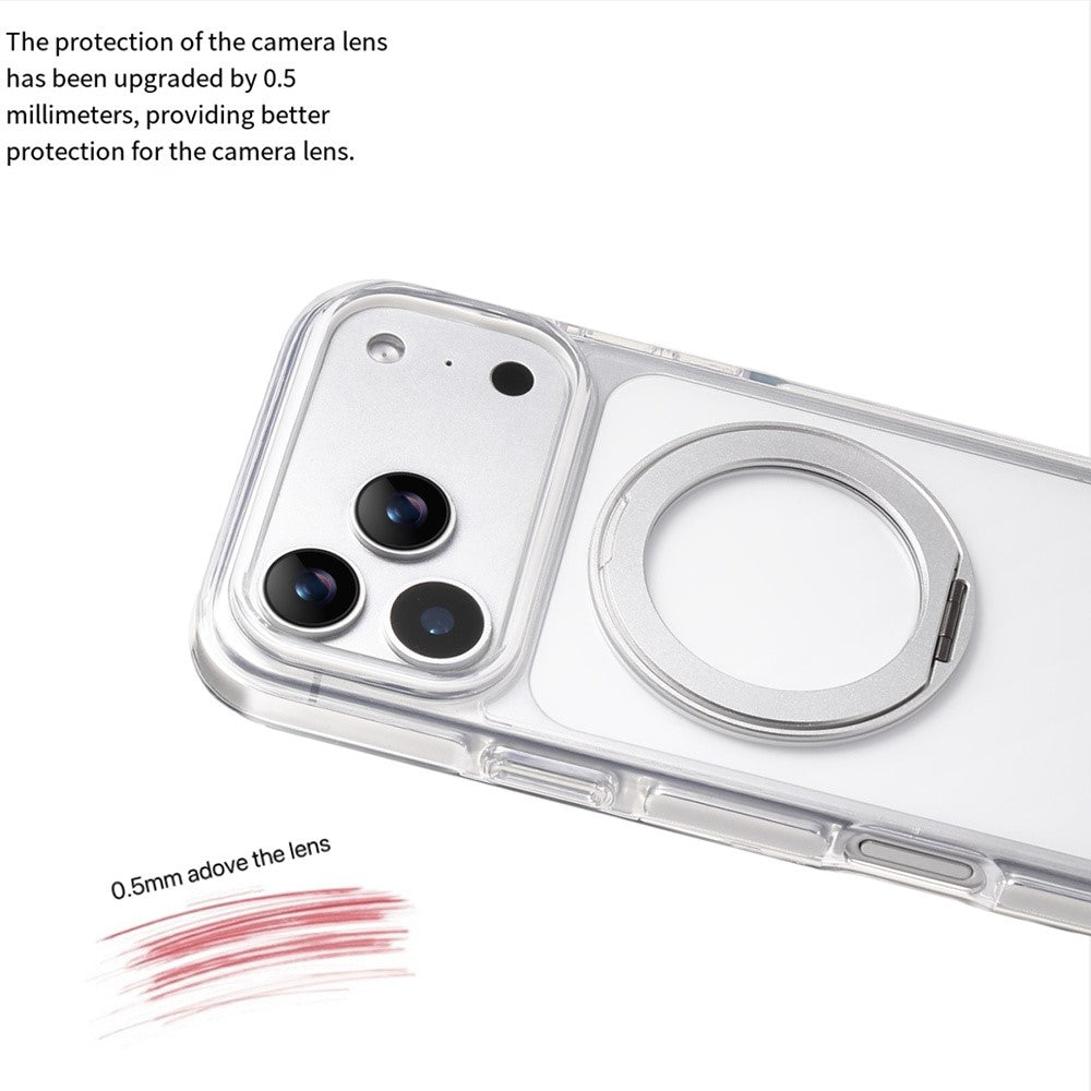 For iPhone 17 Pro Magnetic Phone Case with 360° Rotating Ring Kickstand PC TPU Hybrid Shockproof Cover