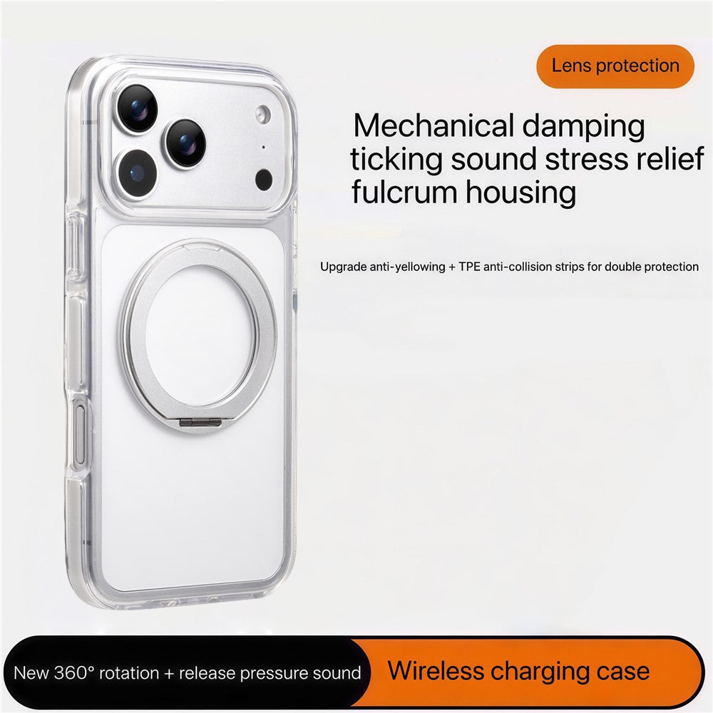 For iPhone 17 Pro Magnetic Phone Case with 360° Rotating Ring Kickstand PC TPU Hybrid Shockproof Cover