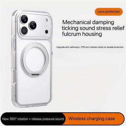 For iPhone 17 Pro Magnetic Phone Case with 360° Rotating Ring Kickstand PC TPU Hybrid Shockproof Cover