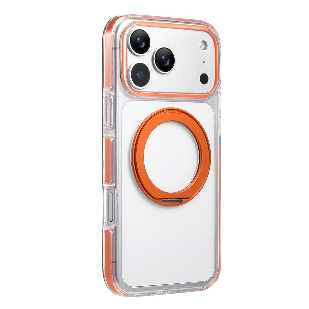 For iPhone 17 Pro Max Magnetic Phone Case with 360° Rotating Ring Kickstand PC TPU Hybrid Shockproof Cover