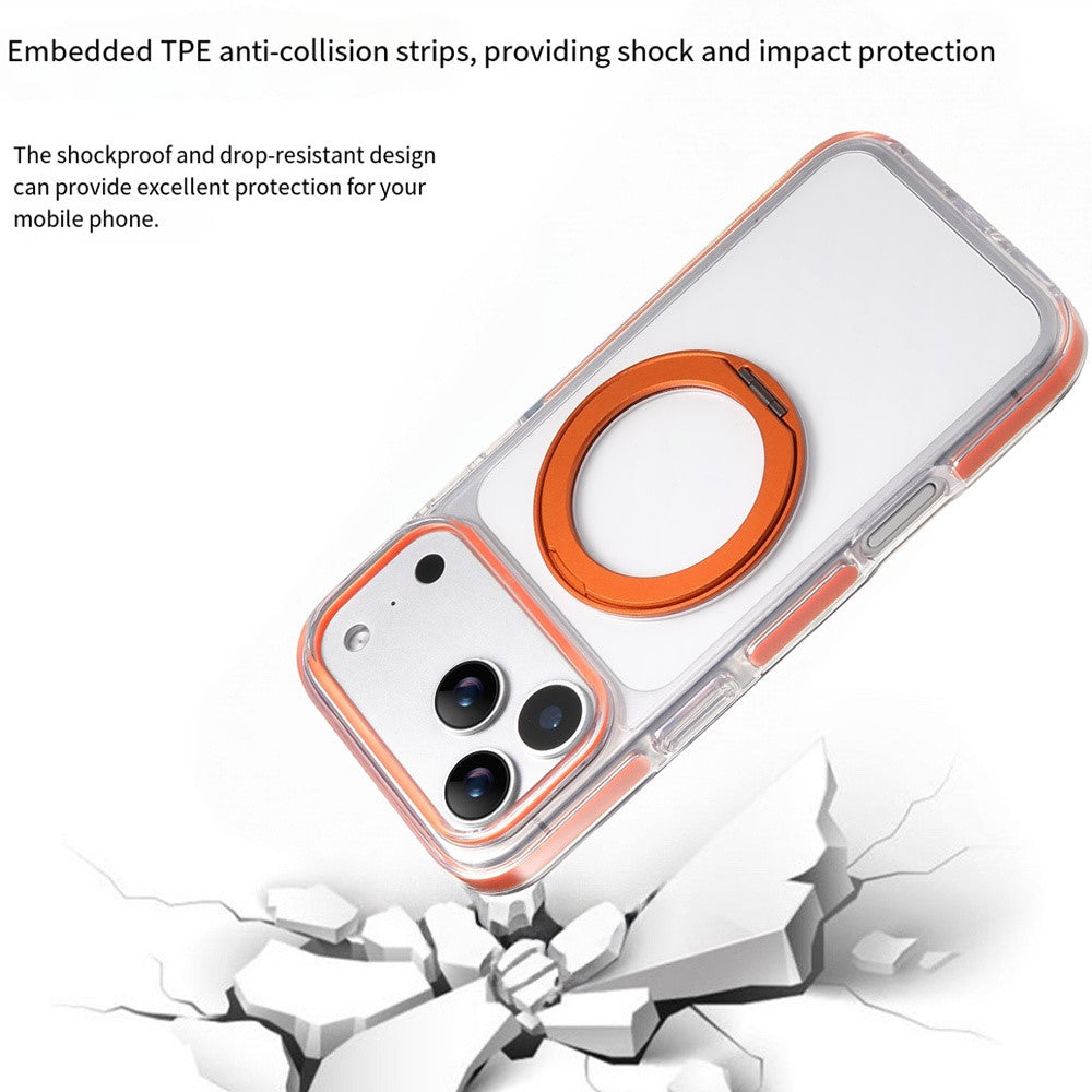For iPhone 17 Pro Max Magnetic Phone Case with 360° Rotating Ring Kickstand PC TPU Hybrid Shockproof Cover