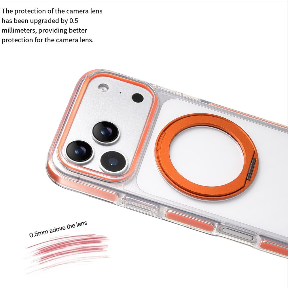 For iPhone 17 Pro Max Magnetic Phone Case with 360° Rotating Ring Kickstand PC TPU Hybrid Shockproof Cover