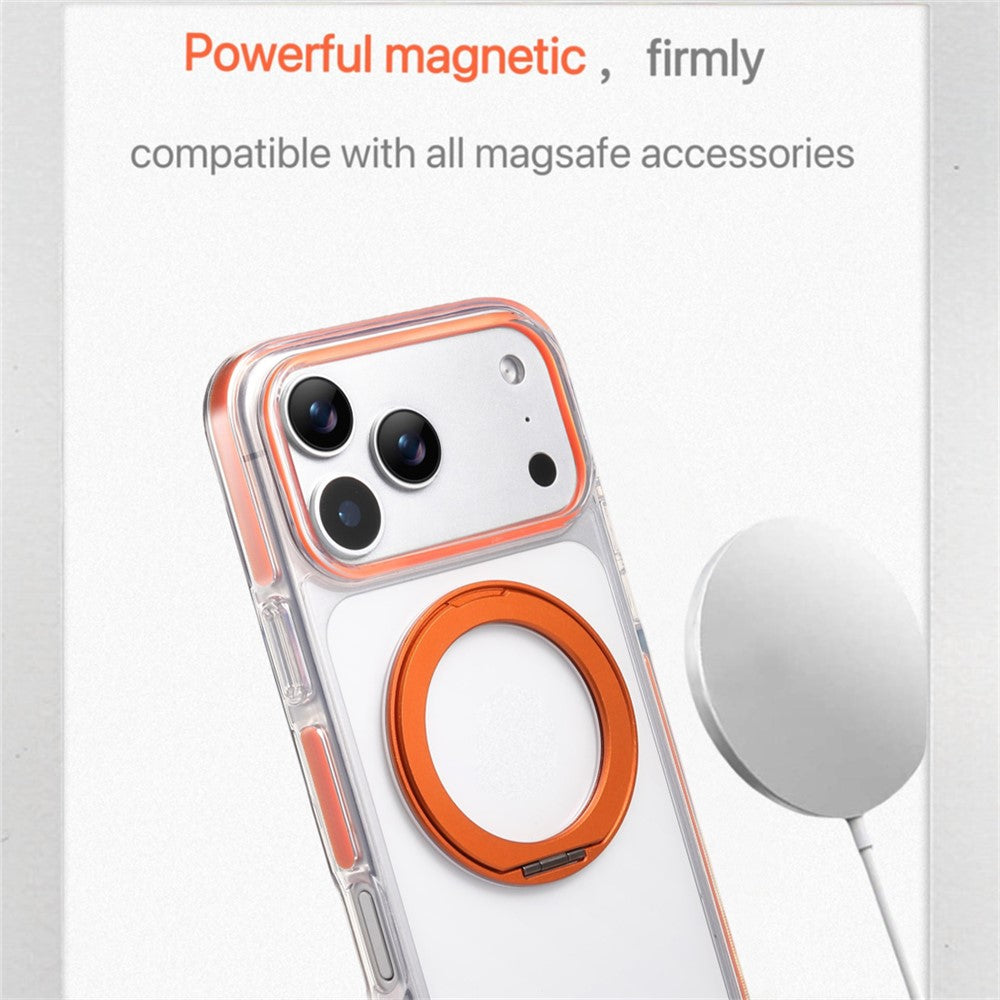 For iPhone 17 Pro Max Magnetic Phone Case with 360° Rotating Ring Kickstand PC TPU Hybrid Shockproof Cover
