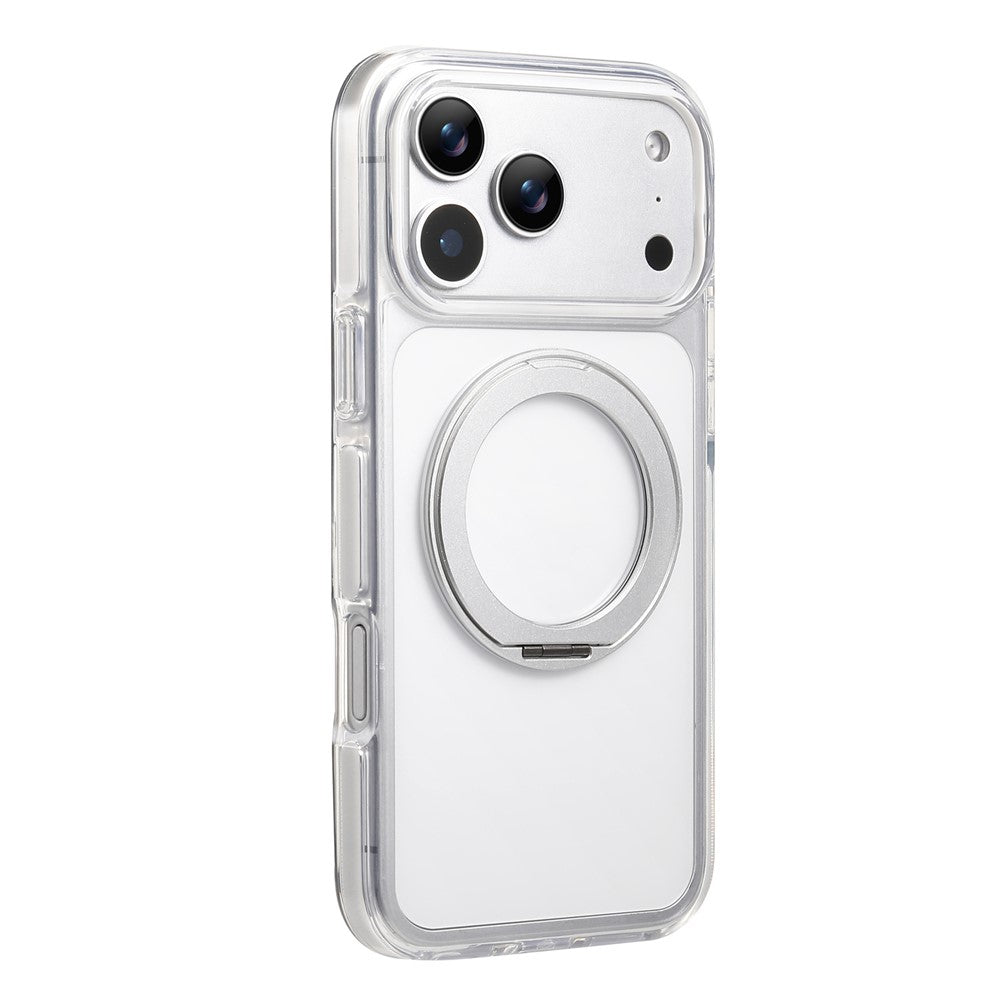 For iPhone 17 Pro Max Magnetic Phone Case with 360° Rotating Ring Kickstand PC TPU Hybrid Shockproof Cover