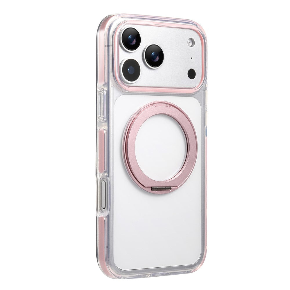 For iPhone 17 Pro Max Magnetic Phone Case with 360° Rotating Ring Kickstand PC TPU Hybrid Shockproof Cover