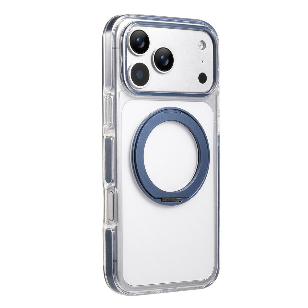 For iPhone 17 Pro Max Magnetic Phone Case with 360° Rotating Ring Kickstand PC TPU Hybrid Shockproof Cover